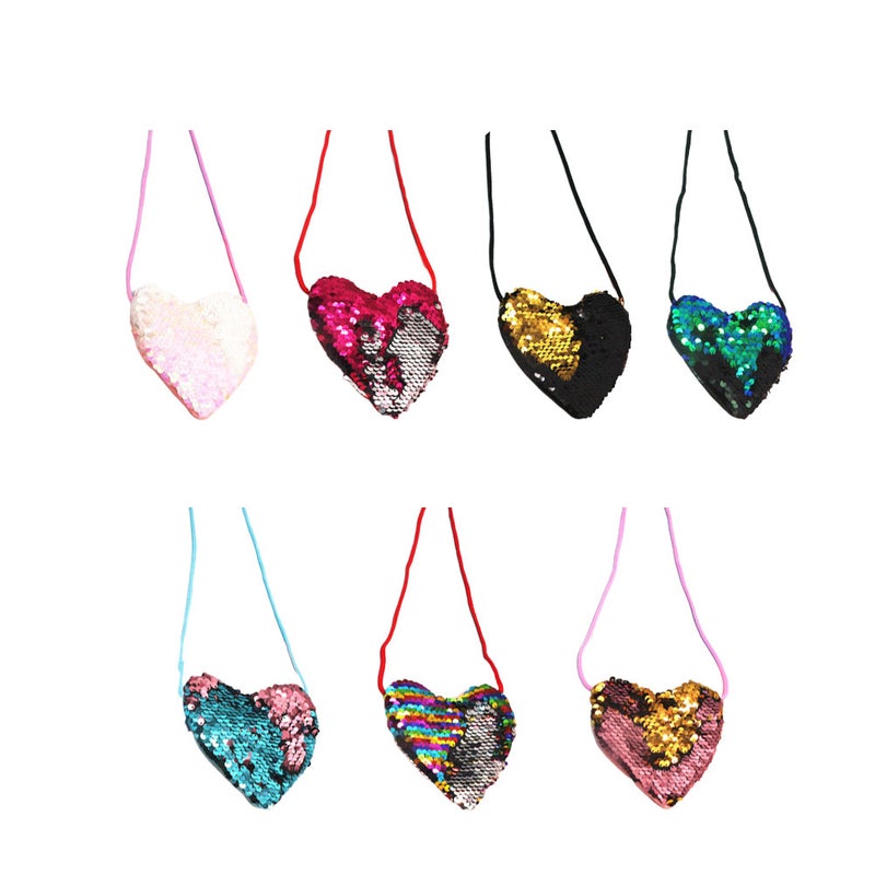 14 Pcs Kids Small Heart Bag Crossbody Pouch Sequins Shoulder Bag Purse Messenger Bag for Girls (Mixed Color) - Image 2