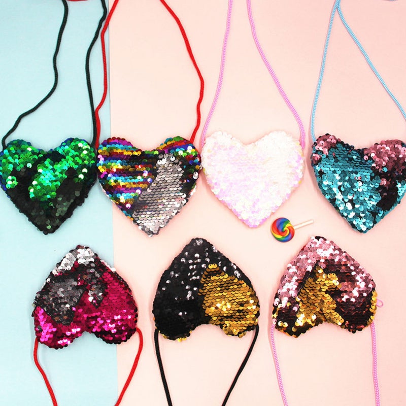 14 Pcs Kids Small Heart Bag Crossbody Pouch Sequins Shoulder Bag Purse Messenger Bag for Girls (Mixed Color) - Image 1