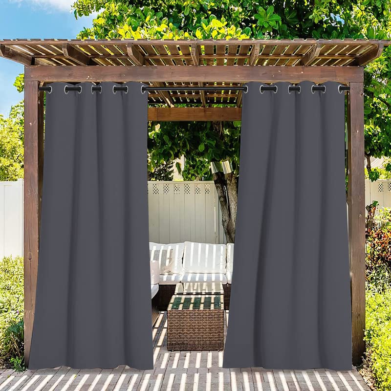 MetDeals Waterproof Sun Blockage Blackout Curtains with Stainless Steel Grommet for OutdoorIndoor Use Grey 45X9 Feet 1 Piece  - Image 1