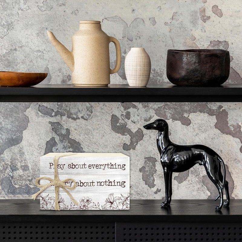 BXVRT Christian Decorative Book Stack for Farmhouse, Tiered Tray Decor Inspirational Gifts, Religious Stacked Books Set, Pray About Everything Worry About Nothing Wooden Book Decor for Home Office -33 - Image 4