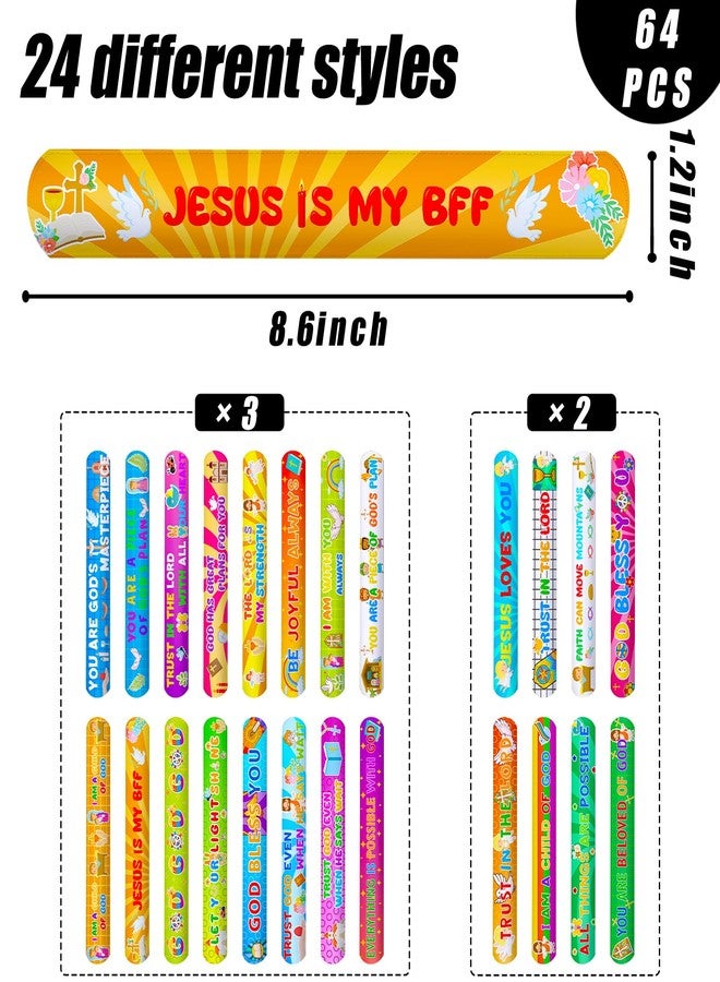 MCPINKY 64PCS Christian Slap Bracelets, Bible Verses Religious Slap Bracelets Snap Wristbands for Kids Sunday School Gifts Classroom Prizes - Image 2