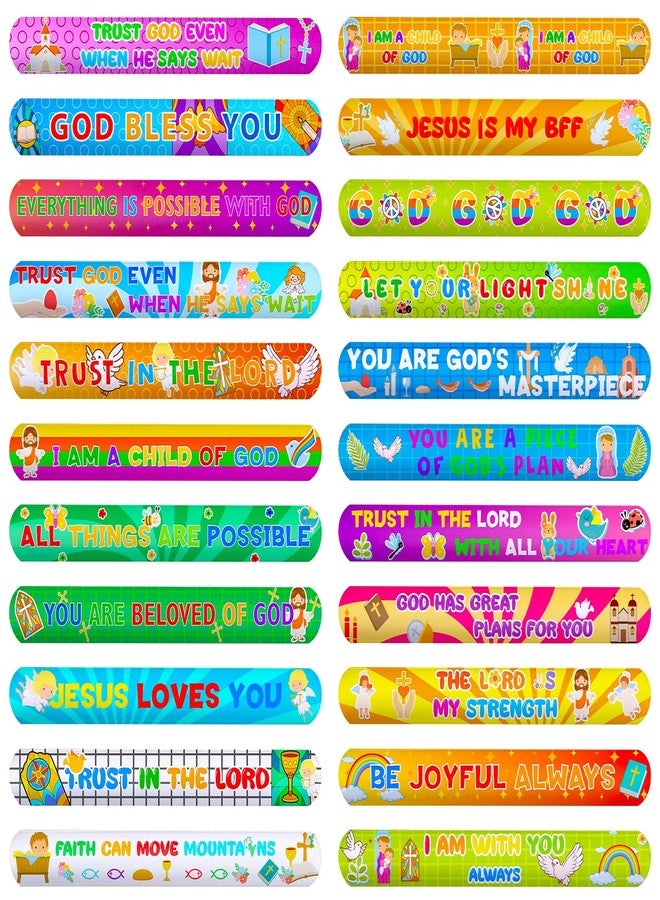 MCPINKY 64PCS Christian Slap Bracelets, Bible Verses Religious Slap Bracelets Snap Wristbands for Kids Sunday School Gifts Classroom Prizes - Image 1