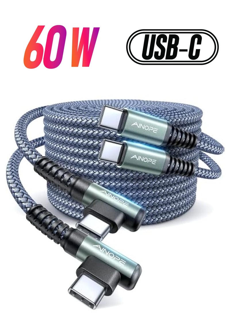 Ainope USB C to USB C Cable 60W 2-Pack 6.6ft Nylon Braided USB-C Charger Cord Type C Charger Fast Charging Right Angle USB C Cable for iPhone 15 Pro Max Plus Samsung S24 Note 20 iPad Pro 11 13 Macbook - Image 1