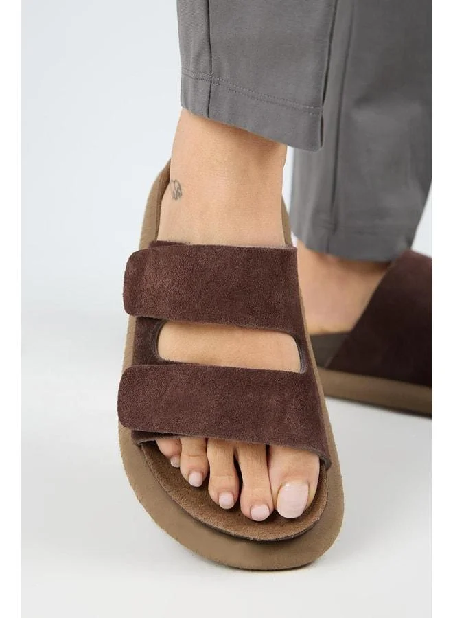 Lillo Women's Genuine Leather Double strap Light Coffee Slippers.