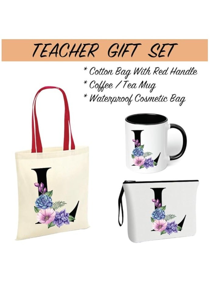 PRINTSHOP4ME Initial Letters Canvas Cotton Tote Bag With Red Handle and Cosmetic pouch for girls - Mug gifts - Pack of 3 Combo set -Giftset for wedding - Gifts for girls - Gift for friends  - Image 2