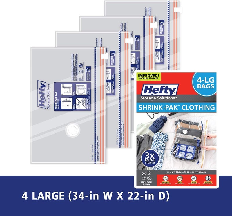Shrink-Pak Hefty Shrink-Pak - 4 Large Vacuum Seal Storage Bags Space Saver Bags for Clothing, Pillows, Towels, or Blankets, 4 x Large Bags - Image 3