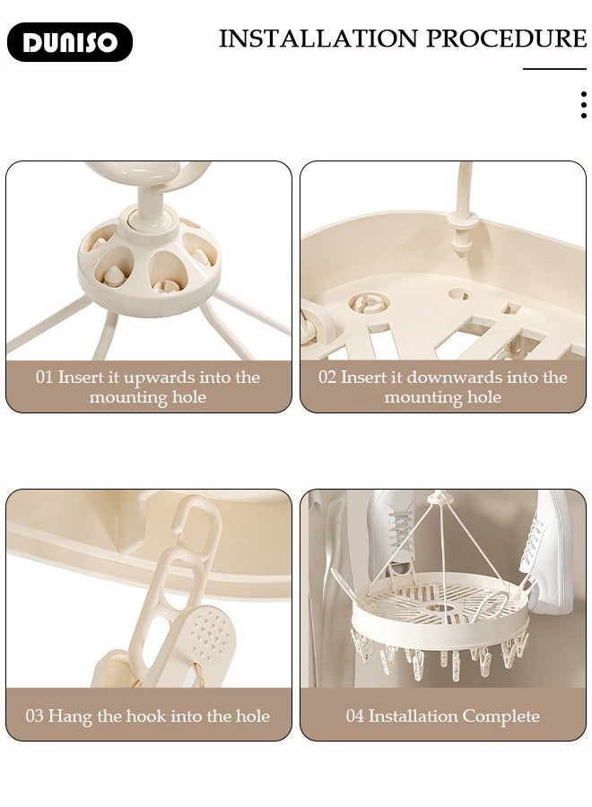 DUNISO Round Plastic Clothes Hangers, Windproof Laundry Clips with Clamp Grip Hook, 360° Rotatable Clothes Drying Rack, Durable Coat and Clothes Hangers with Clips, Durable Lightweight Space Saving Laundry Hangers for Coats, Skirts, Pants, Dress  - Image 4