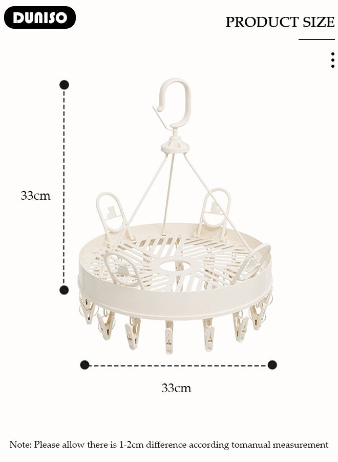 DUNISO Round Plastic Clothes Hangers, Windproof Laundry Clips with Clamp Grip Hook, 360° Rotatable Clothes Drying Rack, Durable Coat and Clothes Hangers with Clips, Durable Lightweight Space Saving Laundry Hangers for Coats, Skirts, Pants, Dress  - Image 3