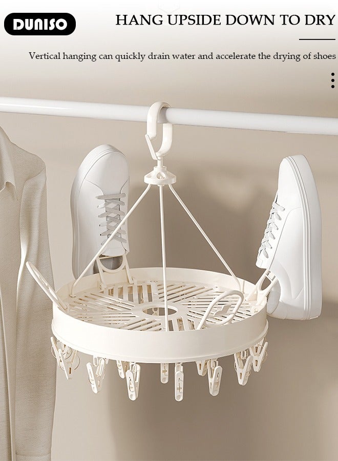 DUNISO Round Plastic Clothes Hangers, Windproof Laundry Clips with Clamp Grip Hook, 360° Rotatable Clothes Drying Rack, Durable Coat and Clothes Hangers with Clips, Durable Lightweight Space Saving Laundry Hangers for Coats, Skirts, Pants, Dress  - Image 5
