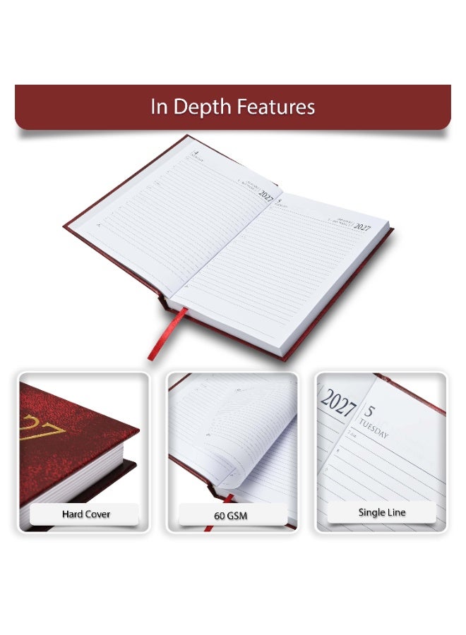 FIS 2027 Diary, A5 Size Diary(148x210mm), Hard Cover Vinyl Materials, Saturday & Sunday Combined, English, 60gsm White Paper, Maroon Color-FSDI90E27MR - Image 5
