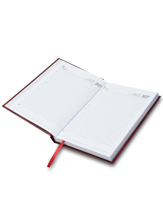 FIS 2027 Diary, A5 Size Diary(148x210mm), Hard Cover Vinyl Materials, Saturday & Sunday Combined, English, 60gsm White Paper, Maroon Color-FSDI90E27MR - Image 2