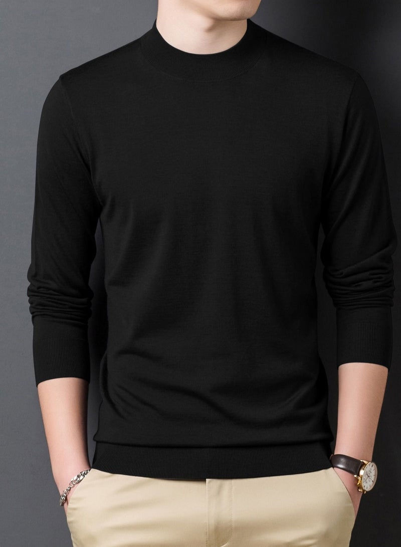 Loquat Men's Winter Fashion Simple Solid Color Crew-neck Sweater 
