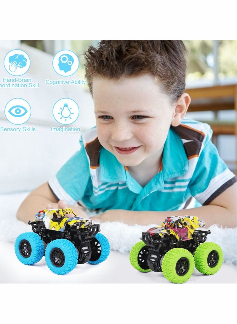 SYOSI Pull Back Car Toys for Boys 3-5 Years Old - 2 Pack Monster Toys Truck 360° Rotating Stunt Cars - Toddler Car Toys for Boys Girls Birthday Party Gifts - Image 4