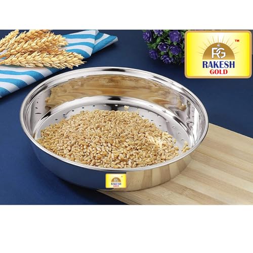 Rakesh Gold Steel-Stainer for Kitchen use – Multi-Use Channi for Kitchen/Steel Chalni with Holes for Wheat | (Stainless Steel) (Hole CHALNI, Regular Size) (Regular Size, Hole CHALNI) - Image 4