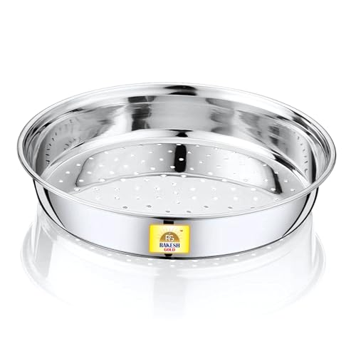 Rakesh Gold Steel-Stainer for Kitchen use – Multi-Use Channi for Kitchen/Steel Chalni with Holes for Wheat | (Stainless Steel) (Hole CHALNI, Regular Size) (Regular Size, Hole CHALNI) - Image 1