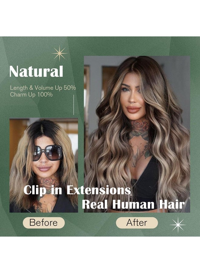 Ugeat Clip In Hair Extensions Human Hair Balayage Dark Brown Ombre Ash Brown Hair Extensions Real Human Hair Clip Ins 16 Inch 7Pcs 120G(105G Hair+15G Clips) - Image 5