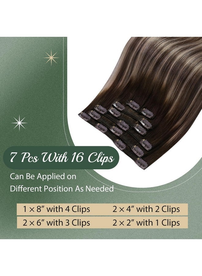 Ugeat Clip In Hair Extensions Human Hair Balayage Dark Brown Ombre Ash Brown Hair Extensions Real Human Hair Clip Ins 16 Inch 7Pcs 120G(105G Hair+15G Clips) - Image 3