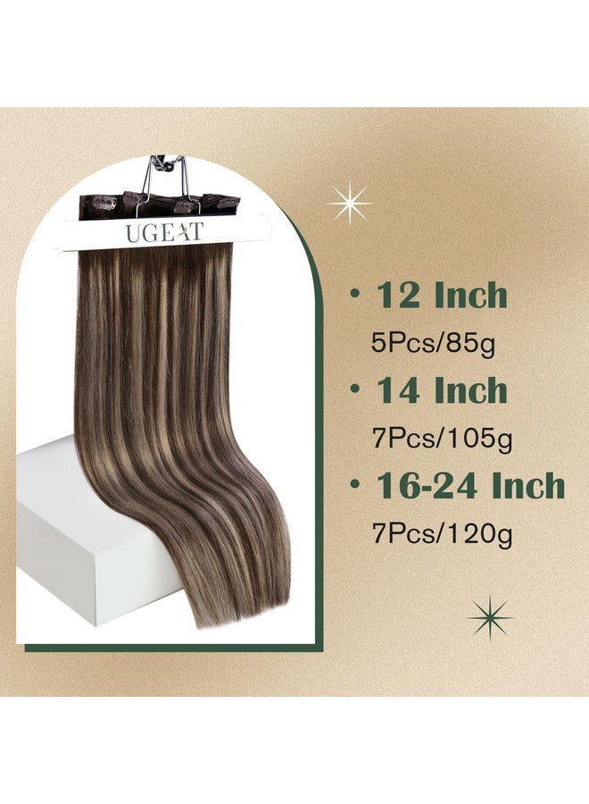 Ugeat Clip In Hair Extensions Human Hair Balayage Dark Brown Ombre Ash Brown Hair Extensions Real Human Hair Clip Ins 16 Inch 7Pcs 120G(105G Hair+15G Clips) - Image 4