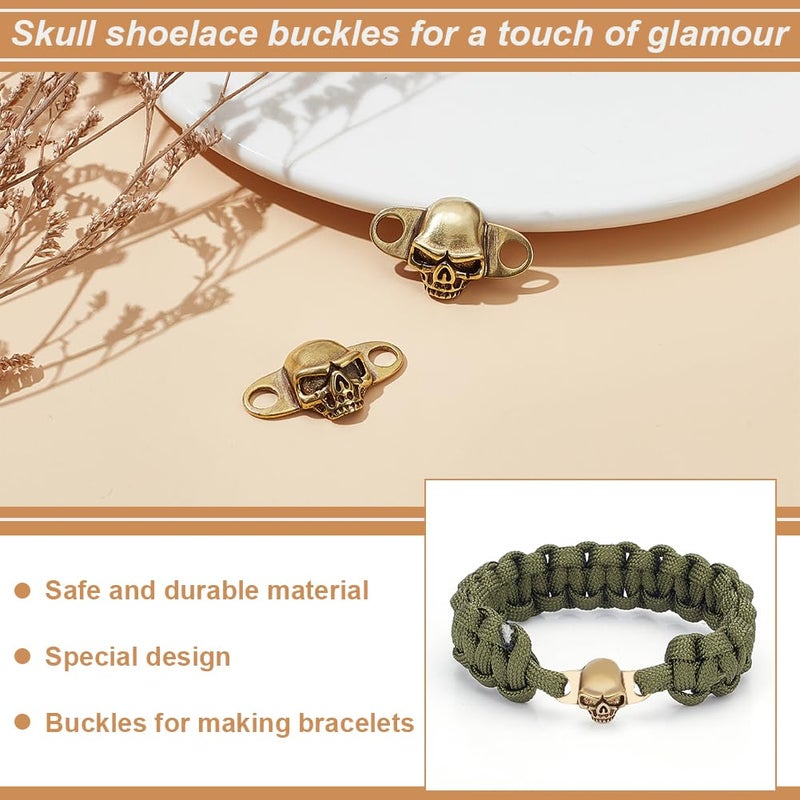 FINGERINSPIRE، زينة أربطة أحذية على شكل جمجمة، إبزيم أربطة أحذية عتيق، هيكل عظمي نحاسي أنيق قابل للإزالة، زينة أربطة أحذية وقلادة لإكسسوارات الأحذية الطويلة - Image 4