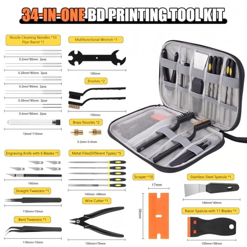 Serplex® 3D Printer Tool Kit with Storage Bag, Includes Scrapers, Tweezers, Pliers, Brushes, Nozzle Cleaning Tools, Wrenches &More, 3D Printer Repair Maintenance Kit - Image 2