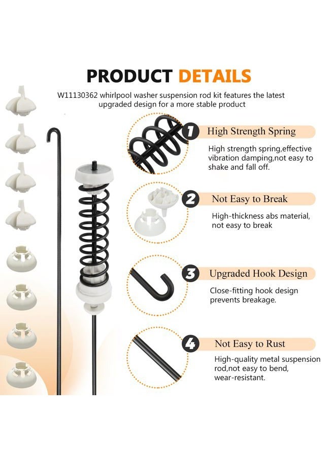 Blutoget Updated W10780048 Washer Suspension Rod Kit - Fit for Whirlpool WTW4800XQ4 WTW4800XQ1 WTW4800XQ2, May-tag MVWC200XW2, Admiral ATW4675YQ1,W10257087, W10257088-5 Year Warranty (Pack of 4) - Image 2
