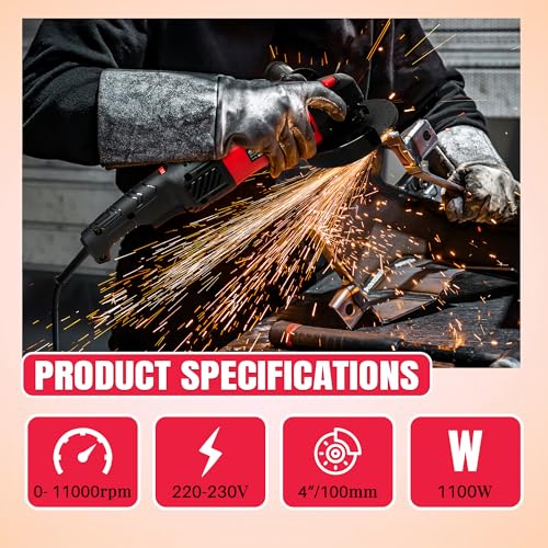 IBELL TOOLS iBELL IBL AG10-06 Heavy Duty Angle Grinder | 1100W Motor | Variable Speed | 100mm Disc | Up to 11,000 RPM | Versatile Cutting and Grinding Tool | M10 Grinding Spindle Thread | 6 Months Warranty - Image 4