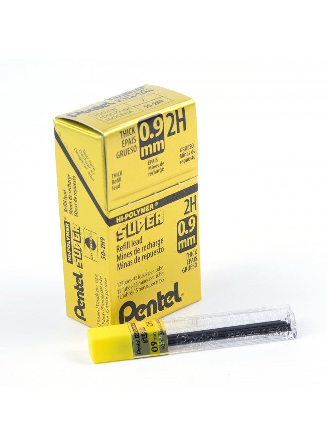 Pentel قلم رصاص بنتل سوبر هاي بوليمر، سمك 0.9 مم، 2H، 180 قطعة من الرصاص (50-9-2H) - Image 1