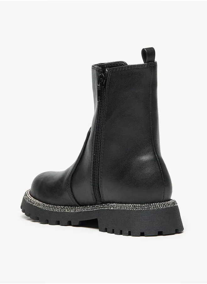 Little Missy Girls Solid Ankle Boots with Zip Closure