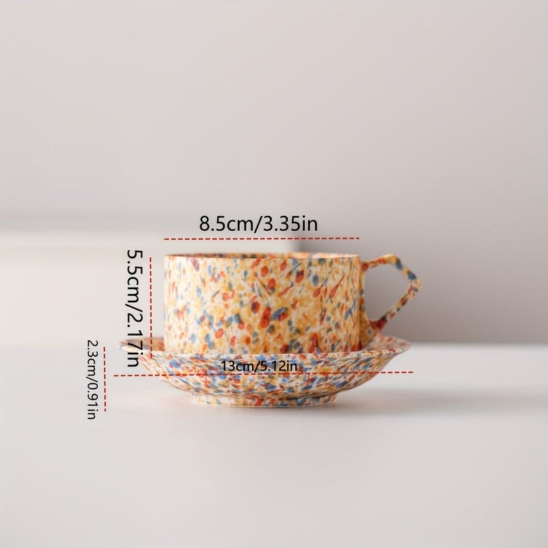 2 Piece Set Splatter Ceramic Coffee Cup And Saucer 180ml Hand Painted Gift - Image 2