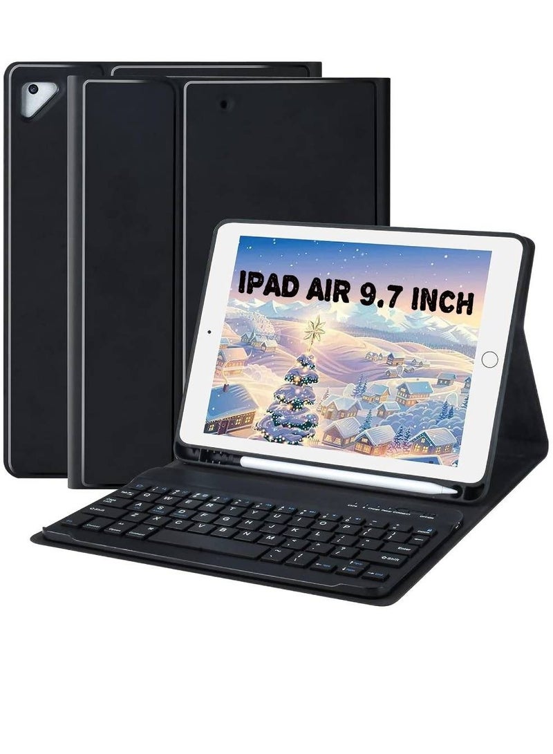 iPad Keyboard Case 9.7 inch, Compatible with iPad 6th Generation, iPad 5th Generation, iPad Pro 9.7 inch, iPad Air 2, iPad Air, Protective Folio Cover With Wireless Bluetooth Keyboard - Black
