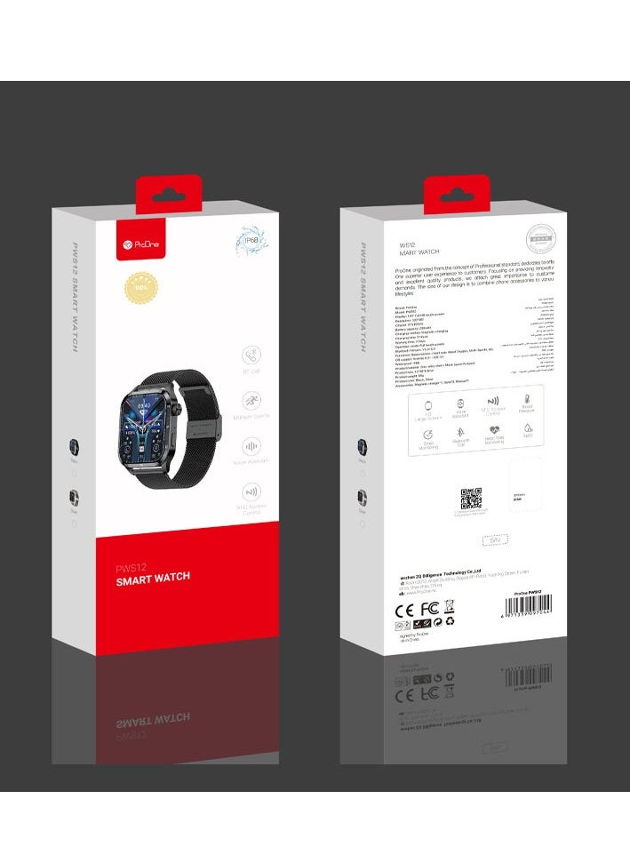 ProOne - ProOne PWS12 Smart Watch – Bluetooth Calling, Heart Rate & Blood Pressure Monitor, 1.91" HD Touch Screen, Multiple Sports Modes, NFC, Voice Assistant, IP68 Waterproof - Image 1