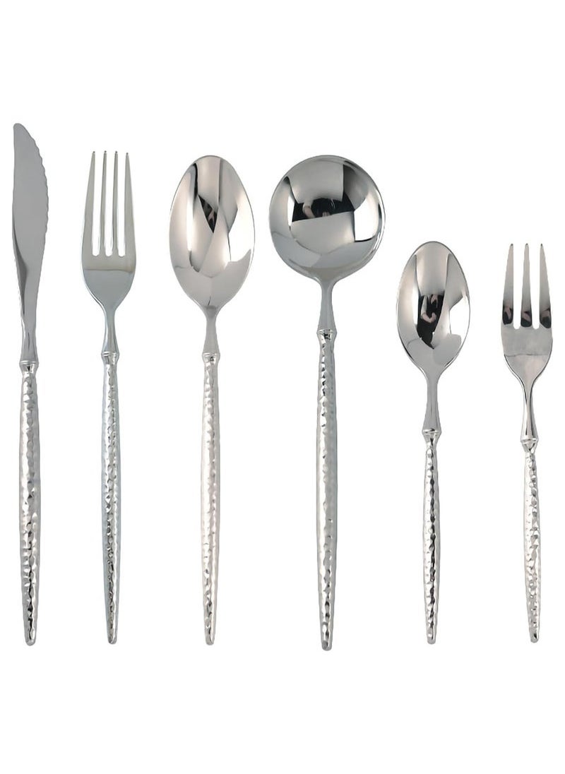 Captaintech Silverware Set, 6-Piece Modern Flatware Set Service for 4, Matte Stainless Steel Cutlery Set Utensil Set Tableware, Kitchen Knives Forks Spoons Set, Dishwasher Safe  - Image 1