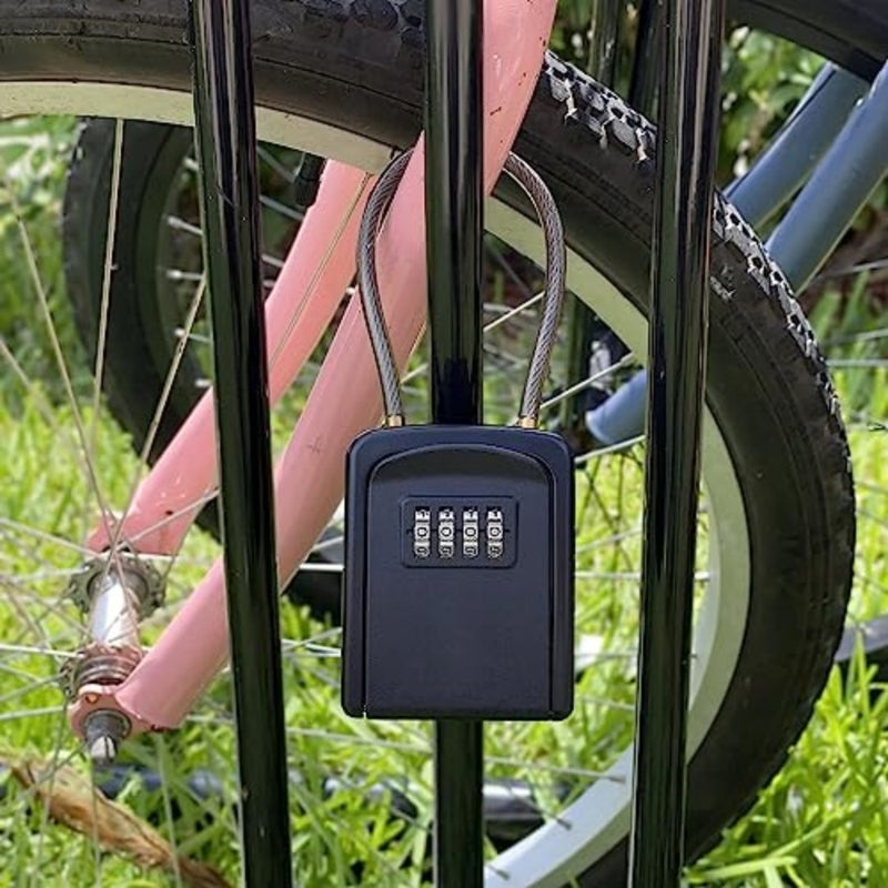 Key Lock Box Portable with Removable Cable Shackle, Indoor Outdoor Waterproof 4 Digit Password Combination with Resettable Code Switch Key Lockbox for Outside Hold Spare Key Keys for Realtors - Image 4
