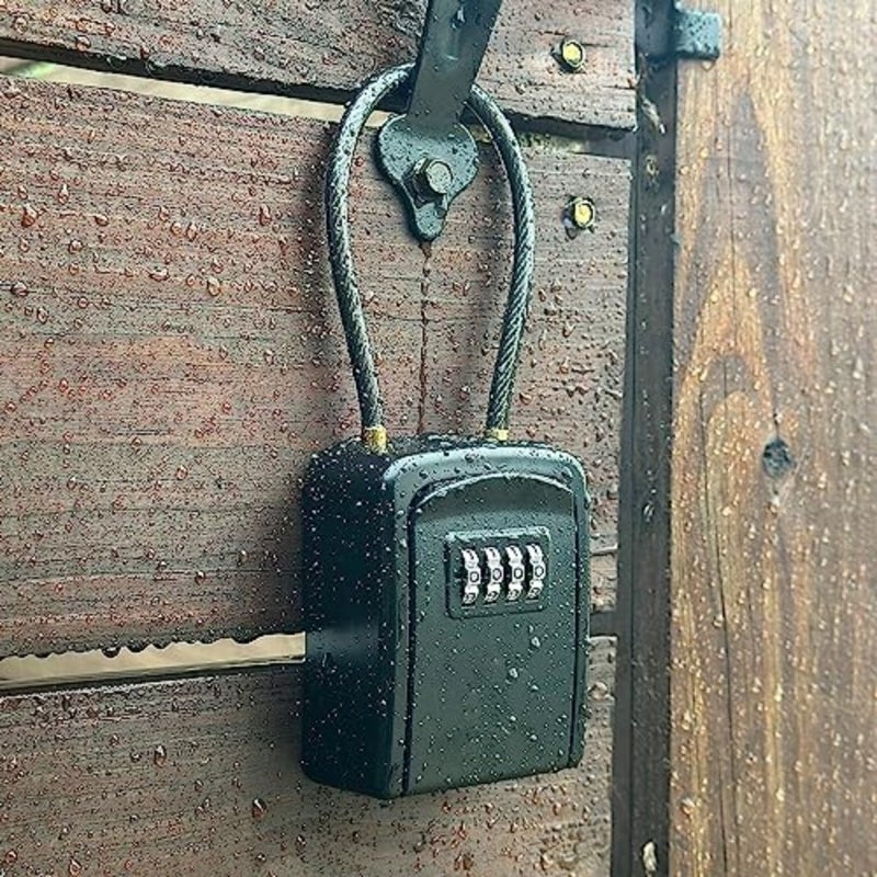 Key Lock Box Portable with Removable Cable Shackle, Indoor Outdoor Waterproof 4 Digit Password Combination with Resettable Code Switch Key Lockbox for Outside Hold Spare Key Keys for Realtors - Image 5