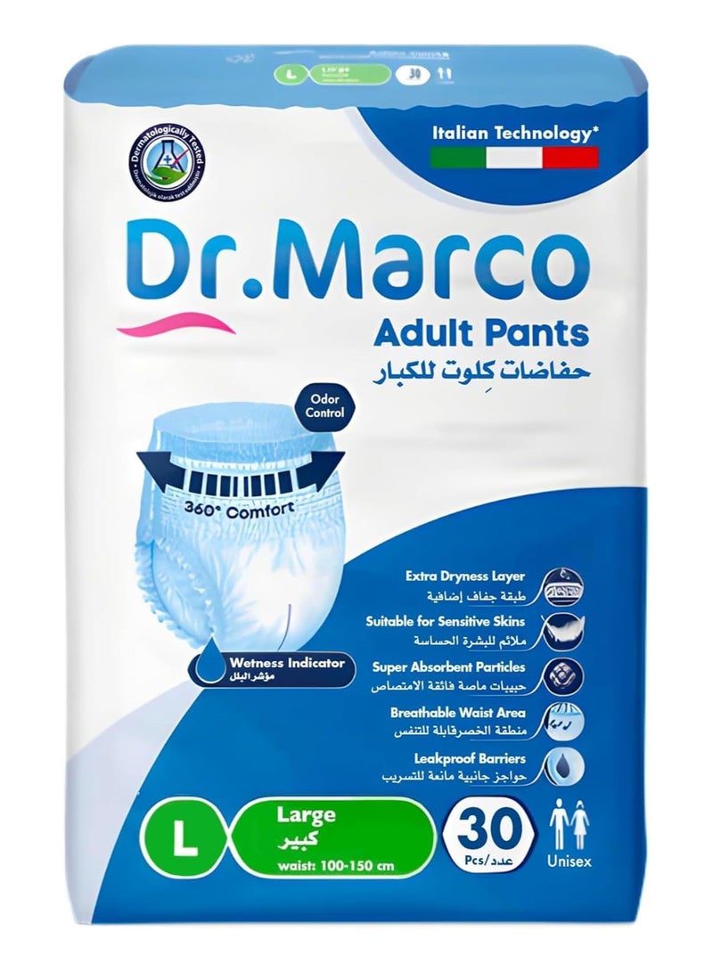 Dr. Marco Adult Culotte Diaper, Size Large, 30 Count Turkish made pull-up Pants with Wetness Indicator, Italian Technology - Image 1