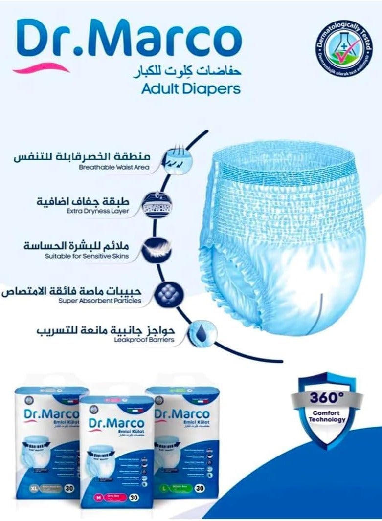 Dr. Marco Adult Culotte Diaper, Size Large, 30 Count Turkish made pull-up Pants with Wetness Indicator, Italian Technology - Image 2