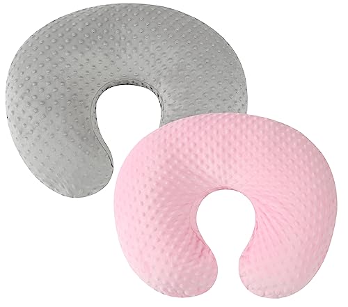 Bilokonda Dot Nursing Pillow Cover Set 2 Pack Nursing Pillow Slipcovers, Ultra Soft Compatible with Boppy Pillow,Standard Pillow for Baby Boy Girl Grey and Pink
