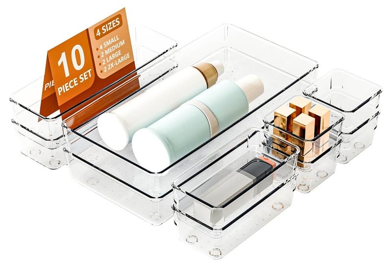 كيتشينو 10 قطع من صناديق تخزين منظمة شفافة للأدراج ، منظمات وصناديق تخزين لمستحضرات التجميل والمجوهرات والأدوات للمطبخ وغرفة النوم - Image 1