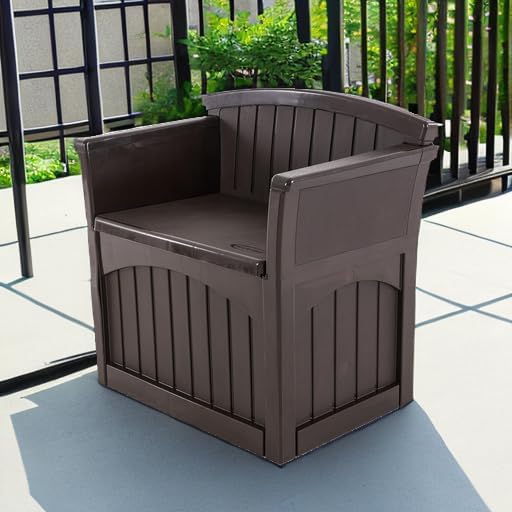 suncast Suncast 31 Gallon Outdoor Backyard Garden Patio Seat Storage and Bench Chair with Arm Rest Java  - Image 2