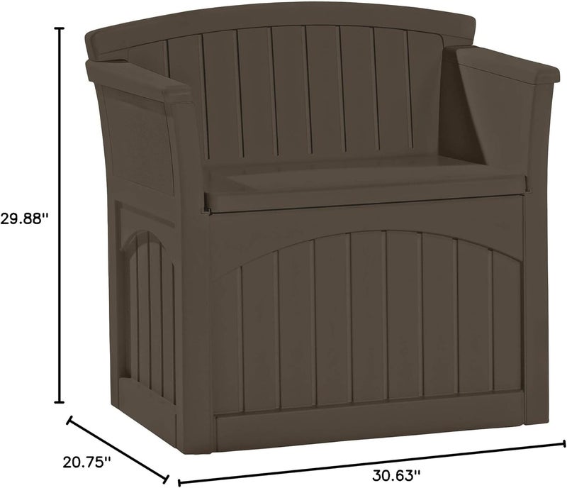 suncast Suncast 31 Gallon Outdoor Backyard Garden Patio Seat Storage and Bench Chair with Arm Rest Java  - Image 3