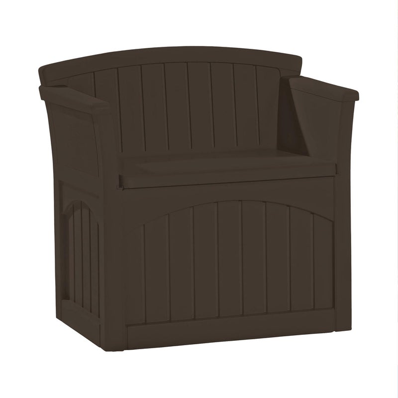 suncast Suncast 31 Gallon Outdoor Backyard Garden Patio Seat Storage and Bench Chair with Arm Rest Java  - Image 1
