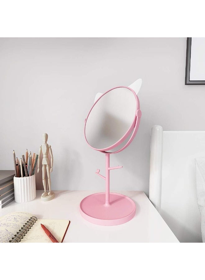 YelaJoy Makeup Mirror with Cute Cat Ears, Desk Mirror with Stand, Vanity Mirror for Women, High Definition Standing Swivel Cosmetic Mirror, 360°Rotation Cosmetic Clear Mirror for Bedroom Tabletop, Bathroom, Office(Pink) - Image 5