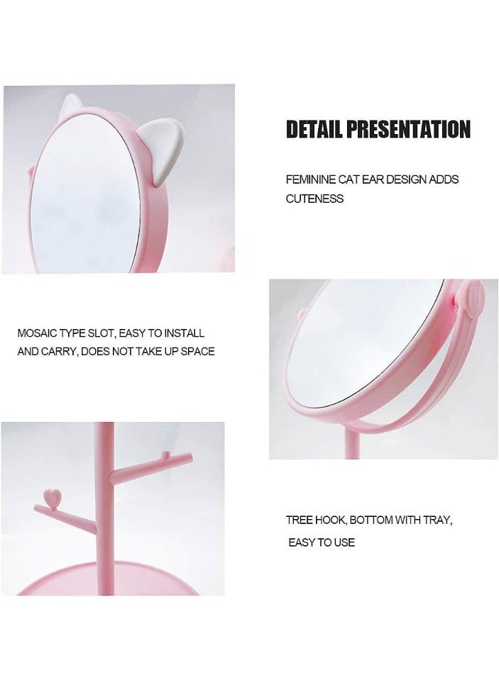YelaJoy Makeup Mirror with Cute Cat Ears, Desk Mirror with Stand, Vanity Mirror for Women, High Definition Standing Swivel Cosmetic Mirror, 360°Rotation Cosmetic Clear Mirror for Bedroom Tabletop, Bathroom, Office(Pink) - Image 2