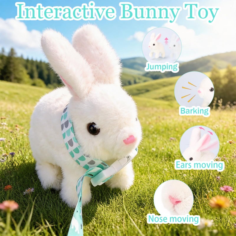 Sprstar Easter Bunny Toy,Bunny My Realistic Bunny Toy,Hopping Rabbit Plush Bunny Toy,with Sounds and Movements Animated Walking Wiggle Ears Twitch Nose Gift for Toddlers Birthday(White Rabbit + Leash) - Image 3