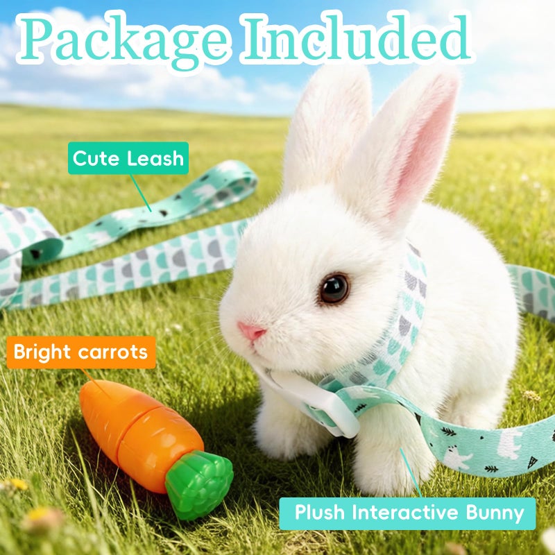 Sprstar Easter Bunny Toy,Bunny My Realistic Bunny Toy,Hopping Rabbit Plush Bunny Toy,with Sounds and Movements Animated Walking Wiggle Ears Twitch Nose Gift for Toddlers Birthday(White Rabbit + Leash) - Image 5