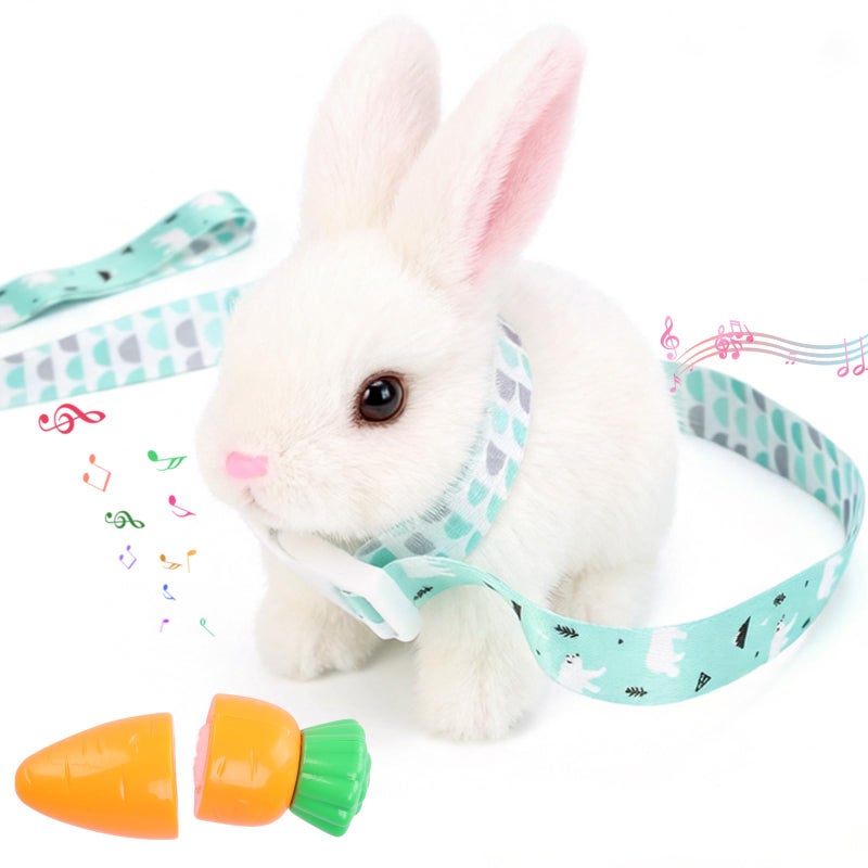 Sprstar Easter Bunny Toy,Bunny My Realistic Bunny Toy,Hopping Rabbit Plush Bunny Toy,with Sounds and Movements Animated Walking Wiggle Ears Twitch Nose Gift for Toddlers Birthday(White Rabbit + Leash) - Image 1