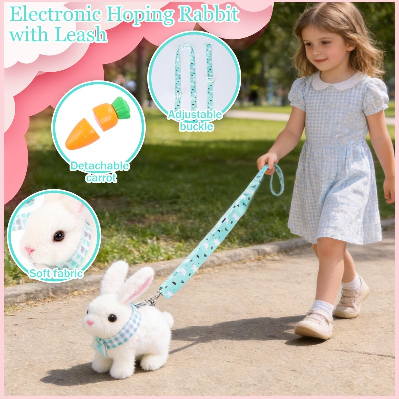 Sprstar Easter Bunny Toy,Bunny My Realistic Bunny Toy,Hopping Rabbit Plush Bunny Toy,with Sounds and Movements Animated Walking Wiggle Ears Twitch Nose Gift for Toddlers Birthday(White Rabbit + Leash) - Image 4