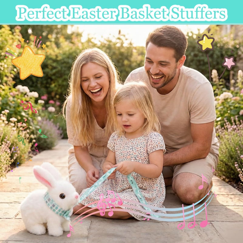 Sprstar Easter Bunny Toy,Bunny My Realistic Bunny Toy,Hopping Rabbit Plush Bunny Toy,with Sounds and Movements Animated Walking Wiggle Ears Twitch Nose Gift for Toddlers Birthday(White Rabbit + Leash) - Image 2