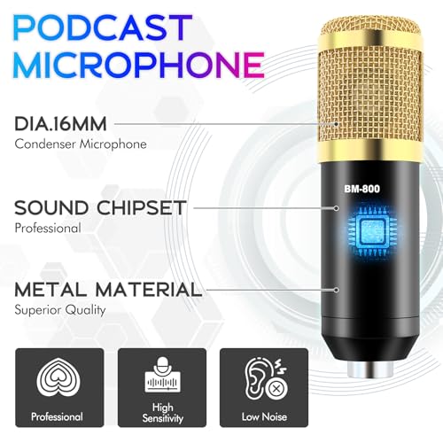 ALSO GO Podcast Equipment Bundle, Podcast Equipment with BM-800 Microphone(Gold) & F998 Sound Card, Recording Studio Equipment for Podcasting, Singing, Gaming, and Live Streaming YouTube Tiktok - Image 3