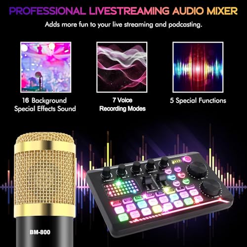 ALSO GO Podcast Equipment Bundle, Podcast Equipment with BM-800 Microphone(Gold) & F998 Sound Card, Recording Studio Equipment for Podcasting, Singing, Gaming, and Live Streaming YouTube Tiktok - Image 5